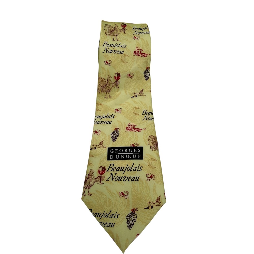 Georges Duboeuf Beaujolais Nouveau Mens Tie Yellow Wine Rooster Grapes (TE6)
